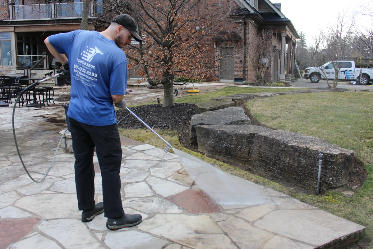 Porter Bros pressure washing a patio